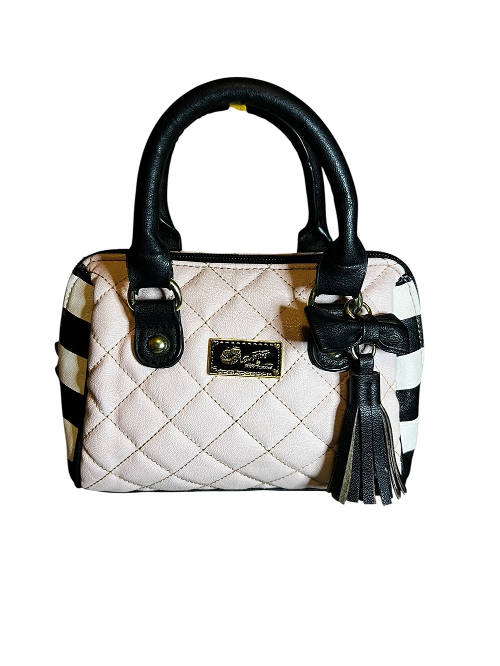 Mini Betsey Johnson quilted barrel Harley Black & pink Mini Satchel